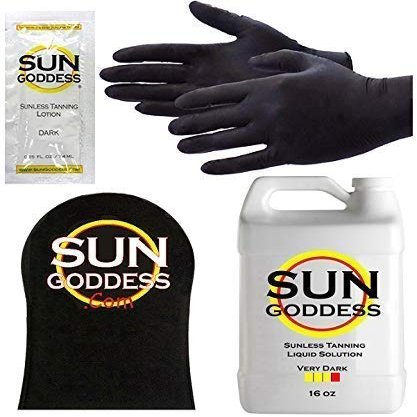 Sun Goddess - VERY DARK - 16 oz - Spray Tan Solution - BEST COMBO DEAL: Sunless Self Spray Tan liquid Solution Best Sunless Self Spray Tanning Mitt