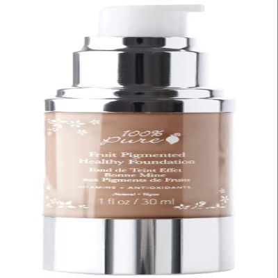 100% PURE Healthy Foundation Full Face Coverage Makeup, Liquid Matte Finish with Anti-Aging Benefits - Vegan Gorgeous Fruit Pigmented Toffee Color (Tan with Neutral Undertone) - 1 Fl Oz