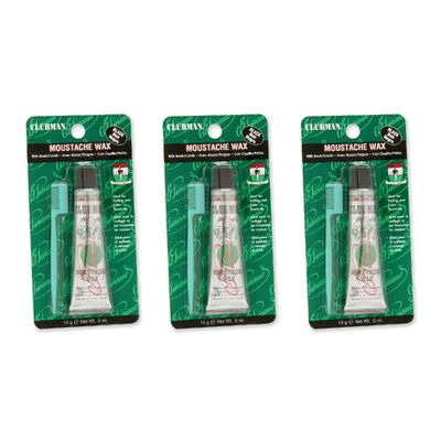 Clubman Pinaud Moustache Wax with Comb Applicator, For Styling & Color Enhancement, Black, 0.5 oz (Pack of 3)