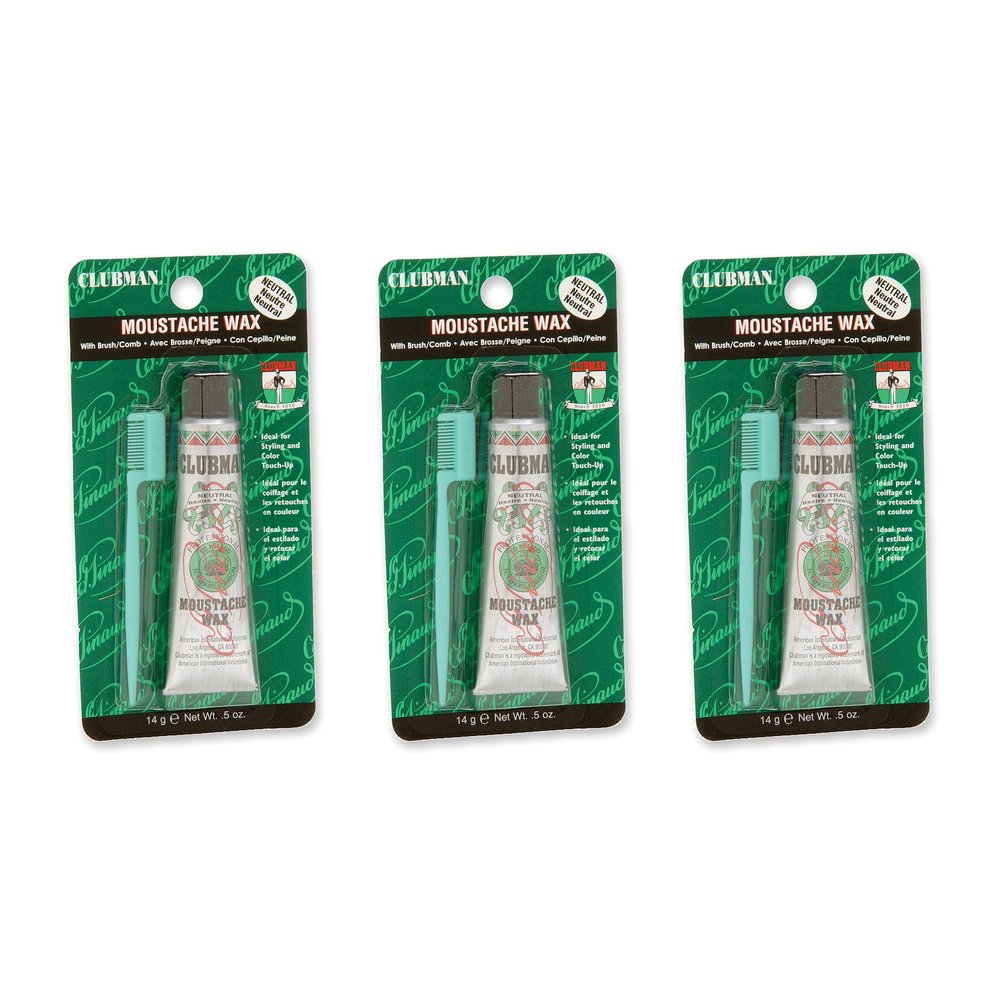 Clubman Pinaud Moustache Wax with Comb Applicator, Neutral, 0.5 Oz (Pack of 3)