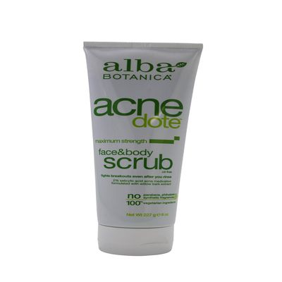 ALBA BOTANICA ACNEDOTE FACE&BODY SCRUB, 8 OZ