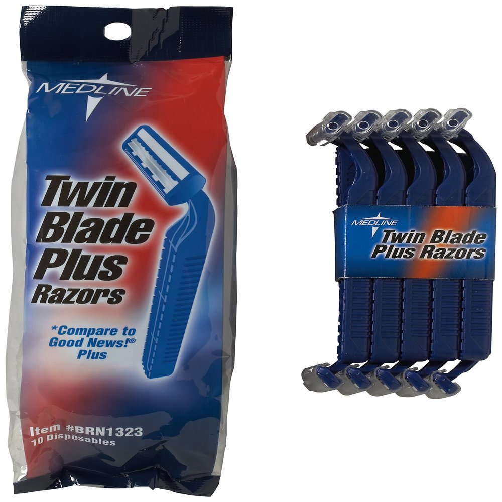 Medline Disposable Facial Razors with Twin Blades and Lubrication Strip, Ideal for Sensitive Skin, Blue, Pack of 500