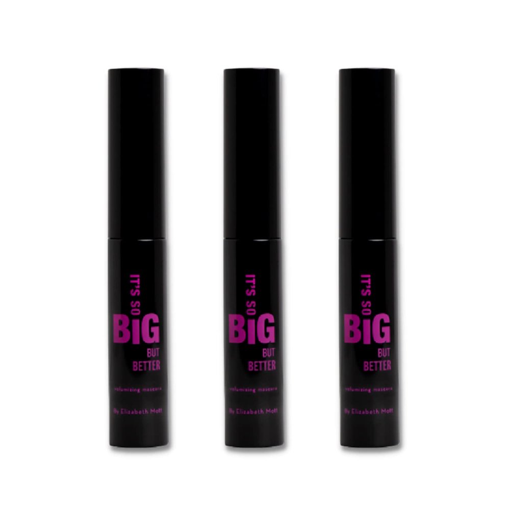 Elizabeth Mott Black Volumizing Mascara Set Smudge-Proof, Water-Resistant, Lengthening Fiber Formula with Hourglass Wand Cruelty-Free, Safe for Lash Extensions Travel-Size Mini Trio, 4ml Each