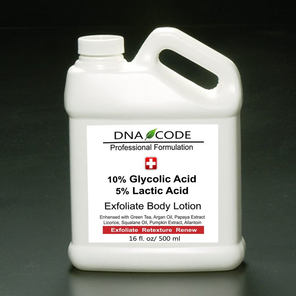 DNA CODE Skin Care Magic Lotion- 10% Glycolic 5% Lactic Acid Exfoliatingl Body Lotion w/Green Tea, Argan Oil, Papaya, Licorice. 16 Ounce