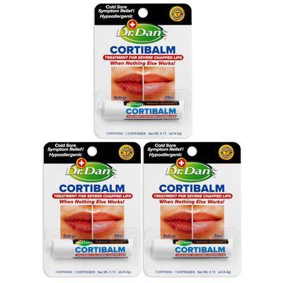 Dr. Dan's Cortibalm-3 Pack- for Dry Cracked Lips. Healing Lip Balm for Severely Chapped Lips - Designed for Men, Women and Children