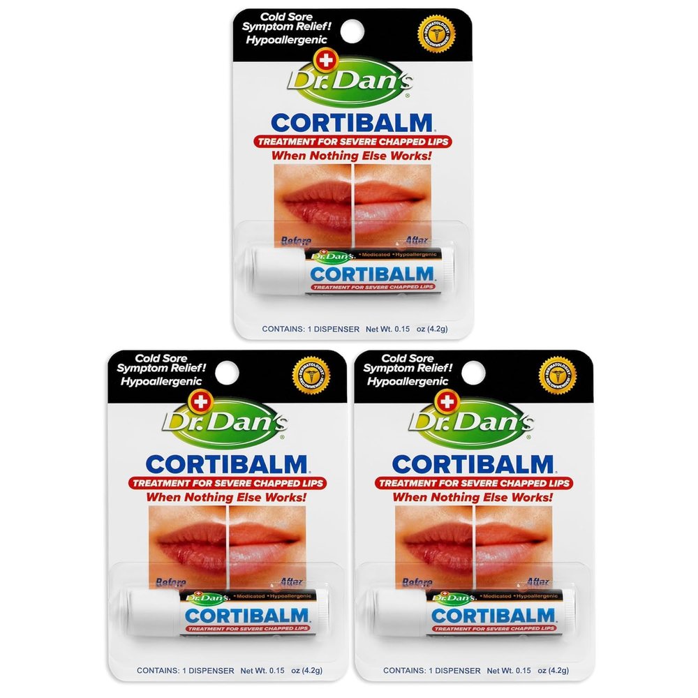 Dr. Dan's Cortibalm-3 Pack- for Dry Cracked Lips. Healing Lip Balm for Severely Chapped Lips - Designed for Men, Women and Children