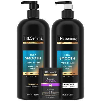 TRESemm Shampoo and Conditioner Set, Silky & Smooth + Keratin Repair Hair Mask Anti-Frizz Hair Products with Argan Oleo Blend (3 Piece Set)