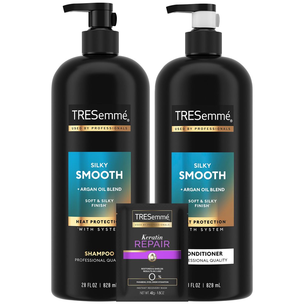 TRESemm Shampoo and Conditioner Set, Silky & Smooth + Keratin Repair Hair Mask Anti-Frizz Hair Products with Argan Oleo Blend (3 Piece Set)