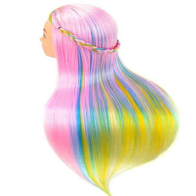PERFEHAIR Cosmetology Mannequin Manikin Heads with Hair, Colorful Mannequin Practice Dolls Head- Synthetic Hair (Pink Series)