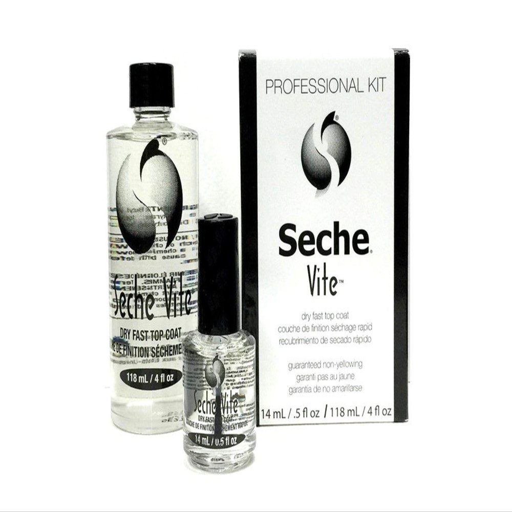 Dry Fast Top Coat Professional Kit Full Size 0.5oz Bottle + 4 oz Refil Bottle with Spout Cap