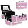 Binxin Professional Mini Makeup Train Case - Cosmetic Box with Adjustable Dividers - 3 Extendable Trays Aluminum Make Up Artist Organizer Kit With Mirror(L8 x W6) view 1