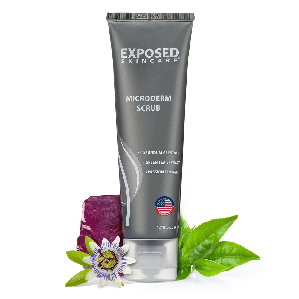 Exposed Skin Care, Microderm Face Scrub with Corundum Crystals Gentle Daily Exfoliating Facial Scrub for Acne Scars, Blackheads, Blemishes and Clogged Pores Radiant Smooth Glow for All Skin Types