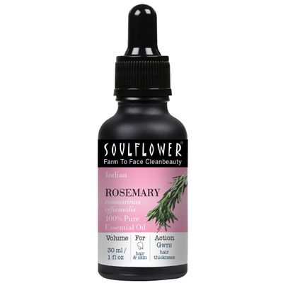 Soulflower 100% Pure Rosemary Oil for Hair Growth, Hair Fall Control, Strengthening, Volumising Hair Oil for All Types | Organic Certified (1 fl oz)