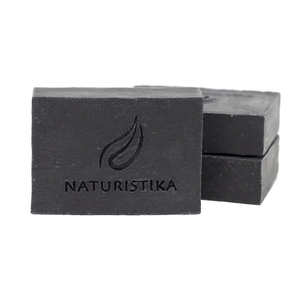 Naturistika Activated Charcoal Soap Bar (3 Pack), Vegan and All Natural Handcrafted with Organic Oils. Face and Body Soap. For Men, Women and Teens. Unscented.