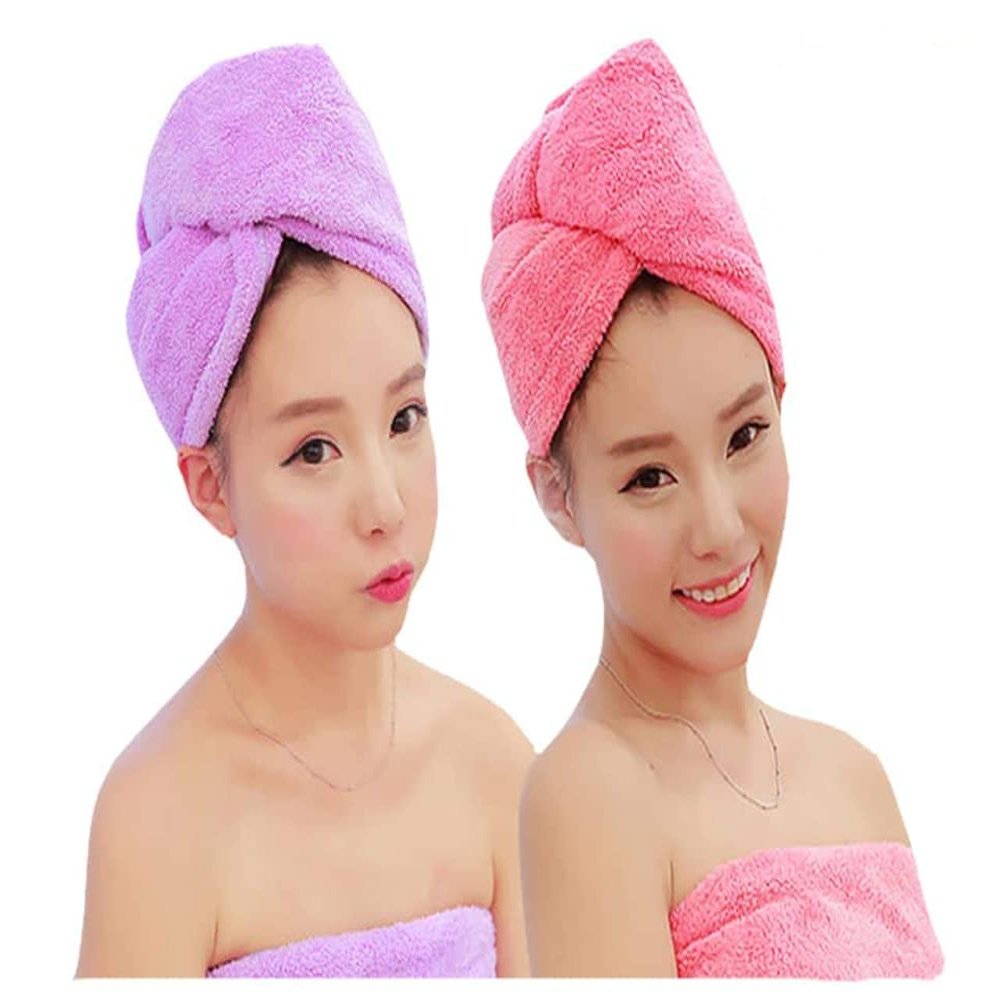 ADOGO Microfiber Hair Towel - 2 Pack Hair Turbans for Wet Hair, Drying Hair Wrap Towels for Women and Kids - Suitable for All Hair TypesPinkPurple