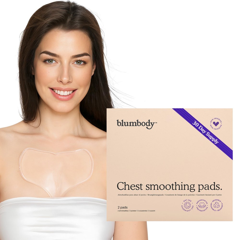BLUMBODY Chest Wrinkle Pads  Anti-Wrinkle Silicone Patches Skin Firming, Smoothing  Reusable Overnight Chest Pads  Anti-Aging Crepe Erase Pad  Neck, Dcollet (1-Month Supply)