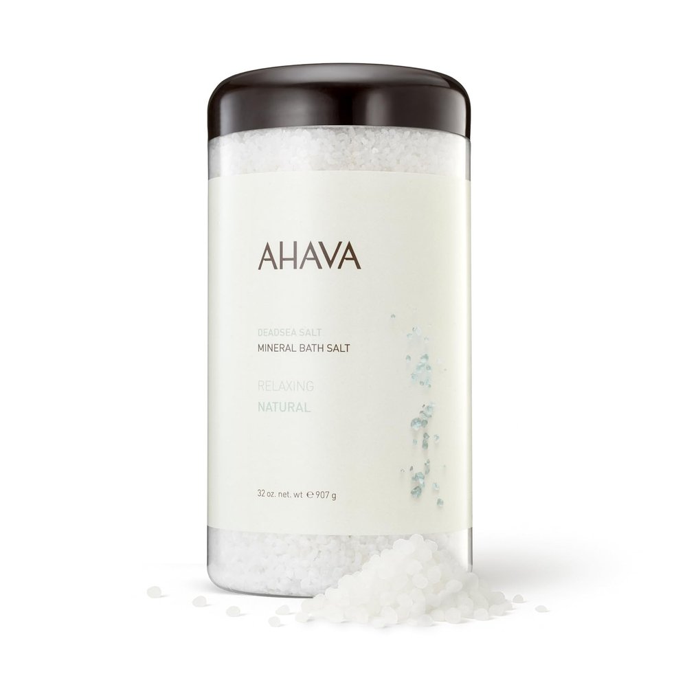 AHAVA Dead Sea Salt Mineral Bath Salt, Natural - Intense Relaxation for Body & Mind, Elevates Moisture, Softens & Eases Sore Muscles, Enriched by Exclusive Dead Sea Salt & Osmoter blend, 32 oz
