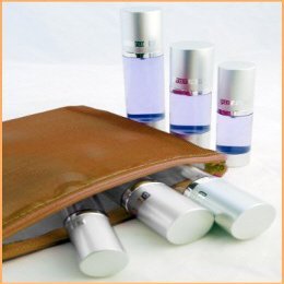 5pc Travel Kit - Compact, Leak Proof, Travel Size, Refillable Airless Bottles for your Portable Skincare Routine (Bronze)