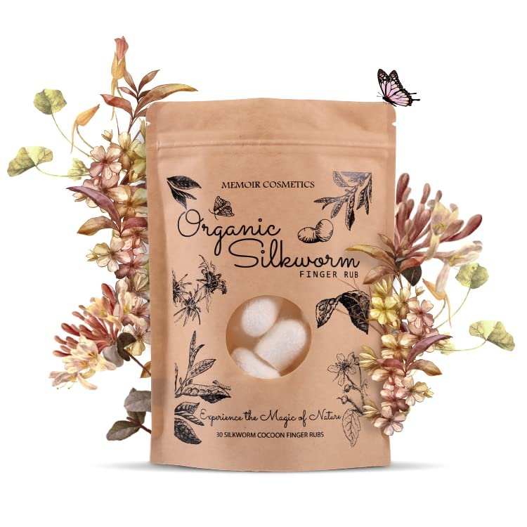 Memoir Organic Silkworm Finger Rub - Facial Cleanser, Blackhead & Acne Scar Removal, Anti-Aging, Wrinkle Removal Beauty Scrub. Use daily to achieve Healthy Glowing Skin
