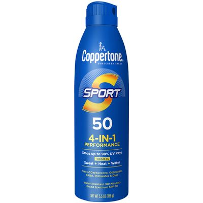 Coppertone Sport Sunscreen Spray, Broad Spectrum SPF 50 Water Resistant Spray Sunscreen, 5.5 Oz