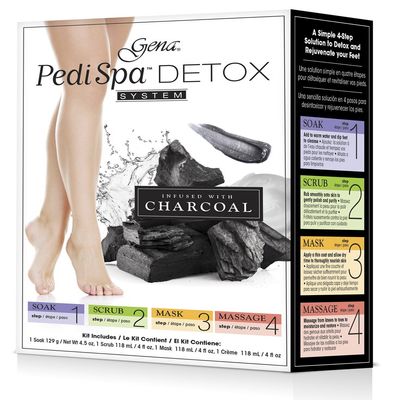 Gena Pedi Spa Detox Black Charcoal for Feet Detox and Rejuvenation, 4pc Kit