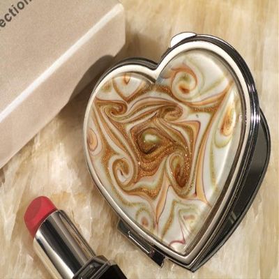 1 Murano Art Deco Heart Compact Mirror Golden Brown Glass