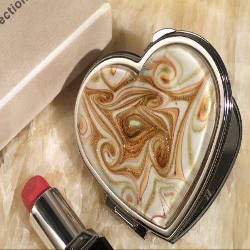 1 Murano Art Deco Heart Compact Mirror Golden Brown Glass