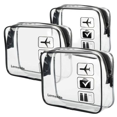 Lermende 2pcs Clear Toiletry Bag TSA Approved Travel Bag,Carry On for Travel,Airport Airline Accessories Compliant Bag,Quart Sized Makeup Cosmetic bag Women Men (Black, 3 Pack)