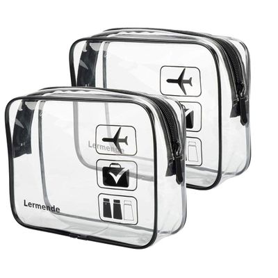 Lermende 2pcs Clear Toiletry Bag TSA Approved Travel Bag,Carry On for Travel,Airport Airline Accessories Compliant Bag,Quart Sized Makeup Cosmetic bag Women Men (Black, 2 Pack)