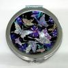Mother of Pearl Design 2-Sided 2X/1X Magnification Compact Mirror, Pocket Travel Makeup Mirror, Small Metal Portable Handheld Cosmetic Mirror for Purses, Gift for Mom Women (Blue Butterfly) view 2