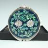 Antique Alive Mother of Pearl Peony Flower Design Blue Double Compact Magnifying Purse Mirror view 1