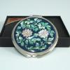 Antique Alive Mother of Pearl Peony Flower Design Blue Double Compact Magnifying Purse Mirror view 2
