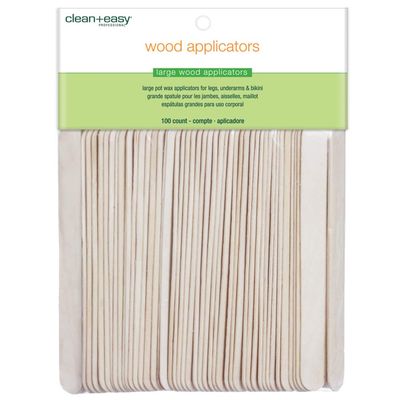 Clean + Easy Large Wooden Wax Stick Applicator  Waxing Sticks for Hair Removal on Body, Legs, Arms, Chest & Back  Disposable Spatula for Salon & At-Home Use, 100 Count