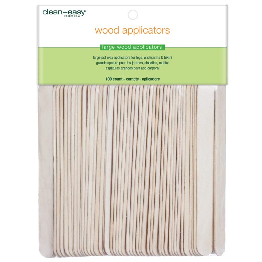 Clean + Easy Large Wooden Wax Stick Applicator  Waxing Sticks for Hair Removal on Body, Legs, Arms, Chest & Back  Disposable Spatula for Salon & At-Home Use, 100 Count