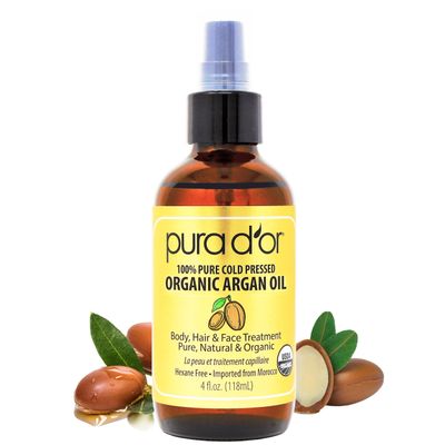 PURA D'OR 4 Oz Organic Moroccan Argan Oil 100% Pure Cold-Pressed Virgin Grade Lightweight Moisturizer for Skin, Face, Body & Hair Helps Dry Skin, Scalp Care, Split Ends, Nails & Cuticles