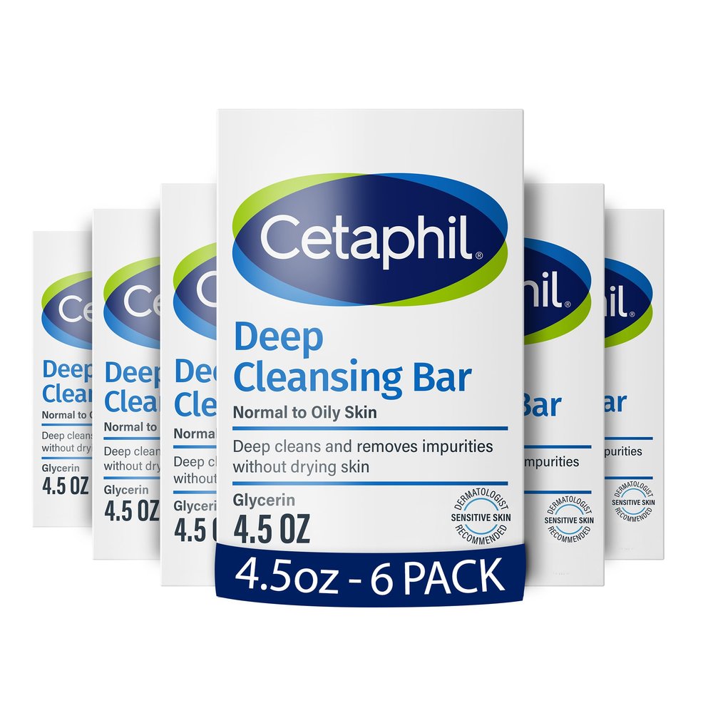 Cetaphil Deep Cleansing Face & Body Bar Soap, Sensitive Skin Care, 6 ct