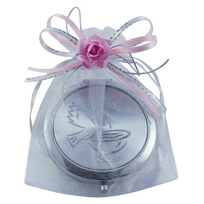 12 Pcs Baptism Compact Mirror Favor -Bautizo Recuerdos/Holy Spirit Makeup Compact with Decorated Pouch for Girl