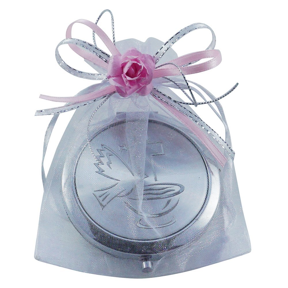 12 Pcs Baptism Compact Mirror Favor -Bautizo Recuerdos/Holy Spirit Makeup Compact with Decorated Pouch for Girl