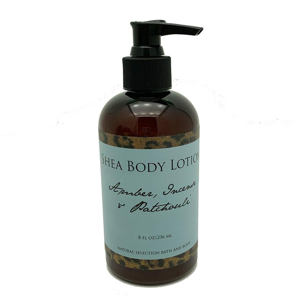 8 oz Organic Shea Body Lotion - Amber, Incense & Patchouli