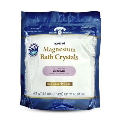 Health and Wisdom Magnesium Bath Crystals - Bath Salts with High Concentration & Enhanced Absorption for Muscle & Joint Relief - Dead Sea Sourced - Unscented - 5.5 lb Bag - Up to 45 Uses