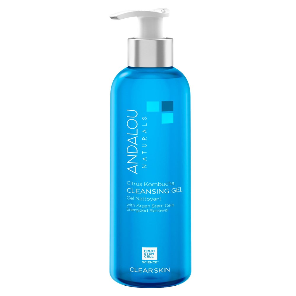 Andalou Naturals Clear Skin Citrus Kombucha Gel Face Cleanser - With Argan Stem Cells, Probiotics, & Aloe Vera to Remove Excess Oil & Dull Surface Cells for More Radiant, Balanced Skin - 6 Fl Oz