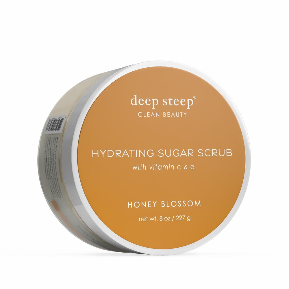 Deep Steep Sugar Scrub, Honey Blossom, 8 oz  Exfoliating Body Scrub with Organic Coconut Oil, Shea Butter & Argan Oil  Vegan, Clean Beauty, Smooth, Soft & Nourished Skin