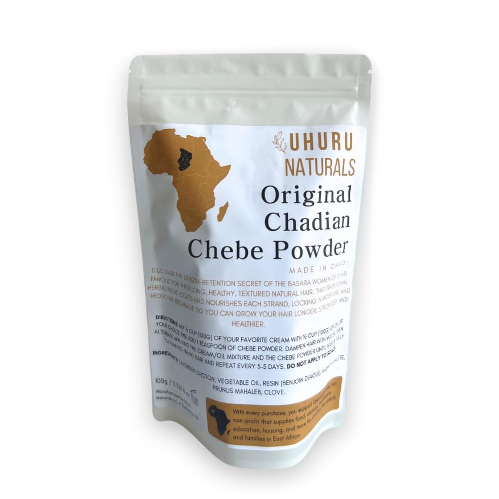 Uhuru Naturals Original Chadian Chebe Powder (100 Grams) - All-Natural Ingredients Promotes Hair Growth Helps Prevent Breakage Formulated for Kinky Hair Available in 4 Sizes
