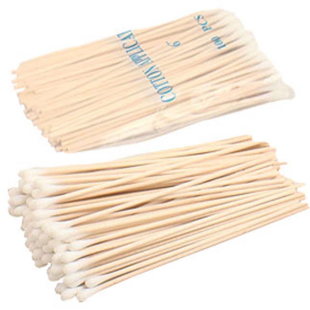 SPRUCE (100 Pack) 6" (15.2 cm) Single Ended Cotton Swabs | Wooden Handles | Versatile Use for Art, Cleaning, Makeup & More