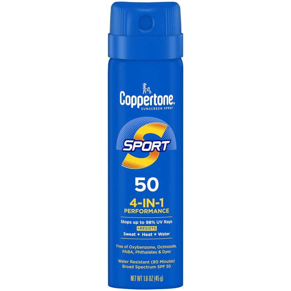Coppertone SPORT Continuous Sunscreen Spray Broad Spectrum SPF 50 (1.6 Ounce, Travel Size) (Packaging may vary)