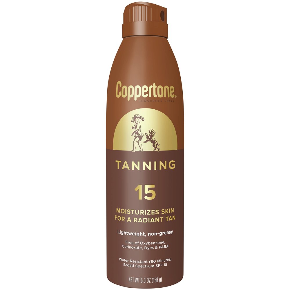 Coppertone Tanning Sunscreen Spray with Broad Spectrum SPF 15, Water Resistant Spray Sunscreen, Lightweight and Non-Greasy, 5.5 Oz
