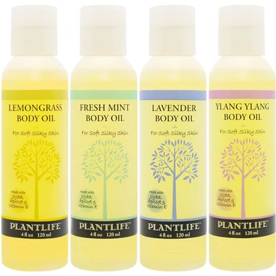 Plantlife Body Oil 4-pack - Formulated for Soft and Silky Skin Using Rich Plant Oils That Absorb and Leave a Light Aroma on the Skin - Made in California 4 oz