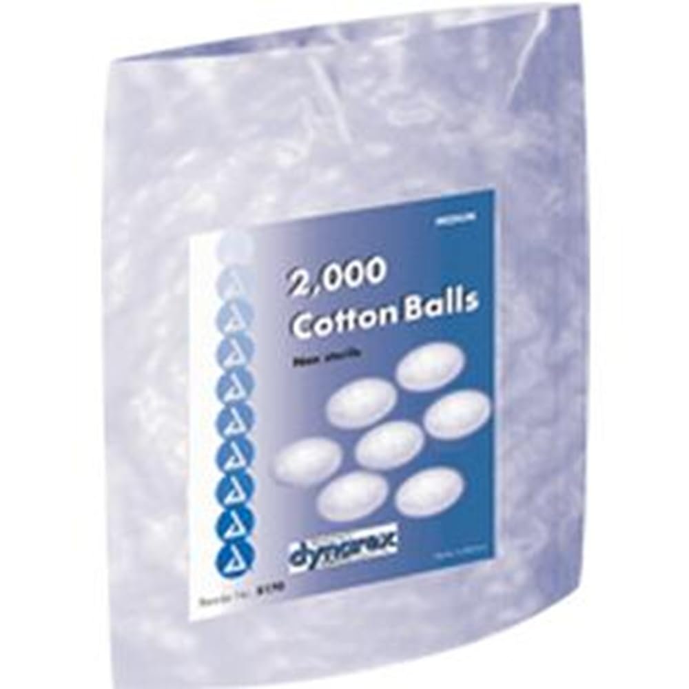 Dynarex Cotton Balls, Non-Sterile and Medium, Latex-Free and Absorbent, For Skin Cleansing, Crafts, & as Makeup Remover, Ships as 2 Bags of 2000 Cotton Balls Each, 1 Case of 4000 Dynarex Cotton Balls