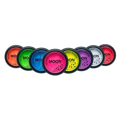 Moon Glow - Blacklight Neon UV Pigment Shaker 0.1oz Set of 8  Glows brightly under Blacklights/UV Lighting! Use on the face/body, as loose eye shadow and for nail art