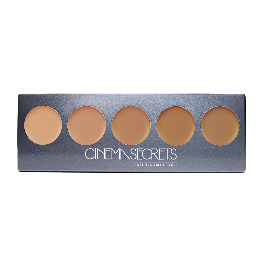 Cinema Secrets Ultimate Foundation 5-in1 Palette - Medium Peach-Beige Undertones,400 series, Buildable Coverage, Long-Wear Matte Finish, Paraben-Free, Color Correct, Contour & Highlight